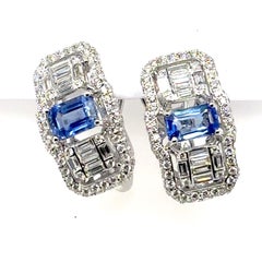 18k Gold Sri Lankan Sapphire Cts 1.33 Diamond Earrings
