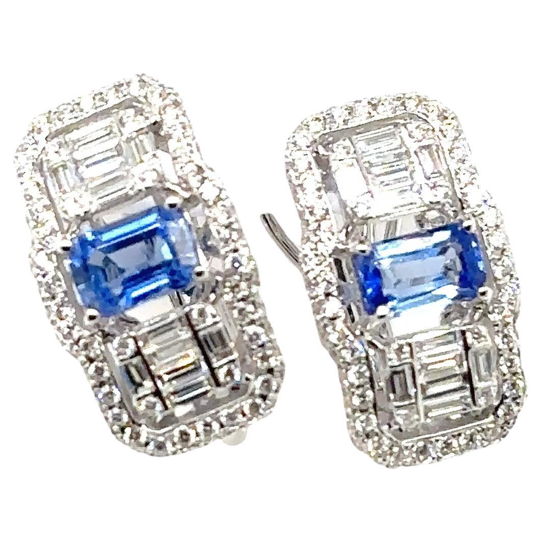 18k Gold Sri Lankan Sapphire Cts 1.33 Diamond Earrings