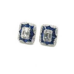 18k Gold Sri Lankan Sapphire Cts 3.25 and South African Diamond Earrings