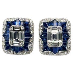 18k Gold Sri Lankan Sapphire Cts 3.25 and South African Diamond Earrings