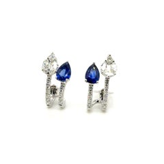 18k Gold Sri Lankan Sapphire Pear Cts 0.99 Diamond Earrings