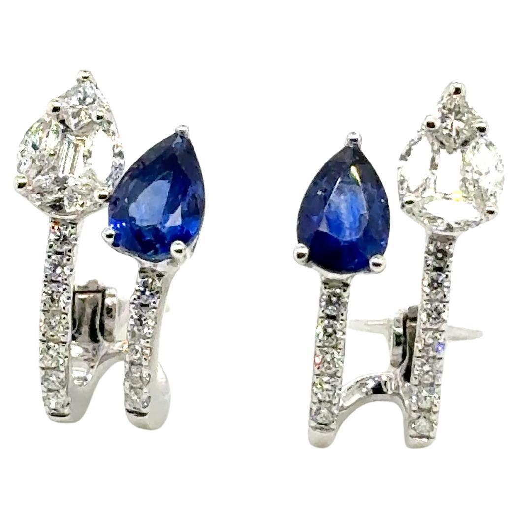 Boucles d
oreilles en or 18k Sri Lankan Sapphire Pear Cts 0.99 Diamond