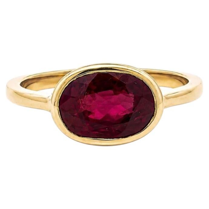 18k Gold SSEF 2.56ct Burma No Heat Oval Ruby Solitaire Bezel East West Ring