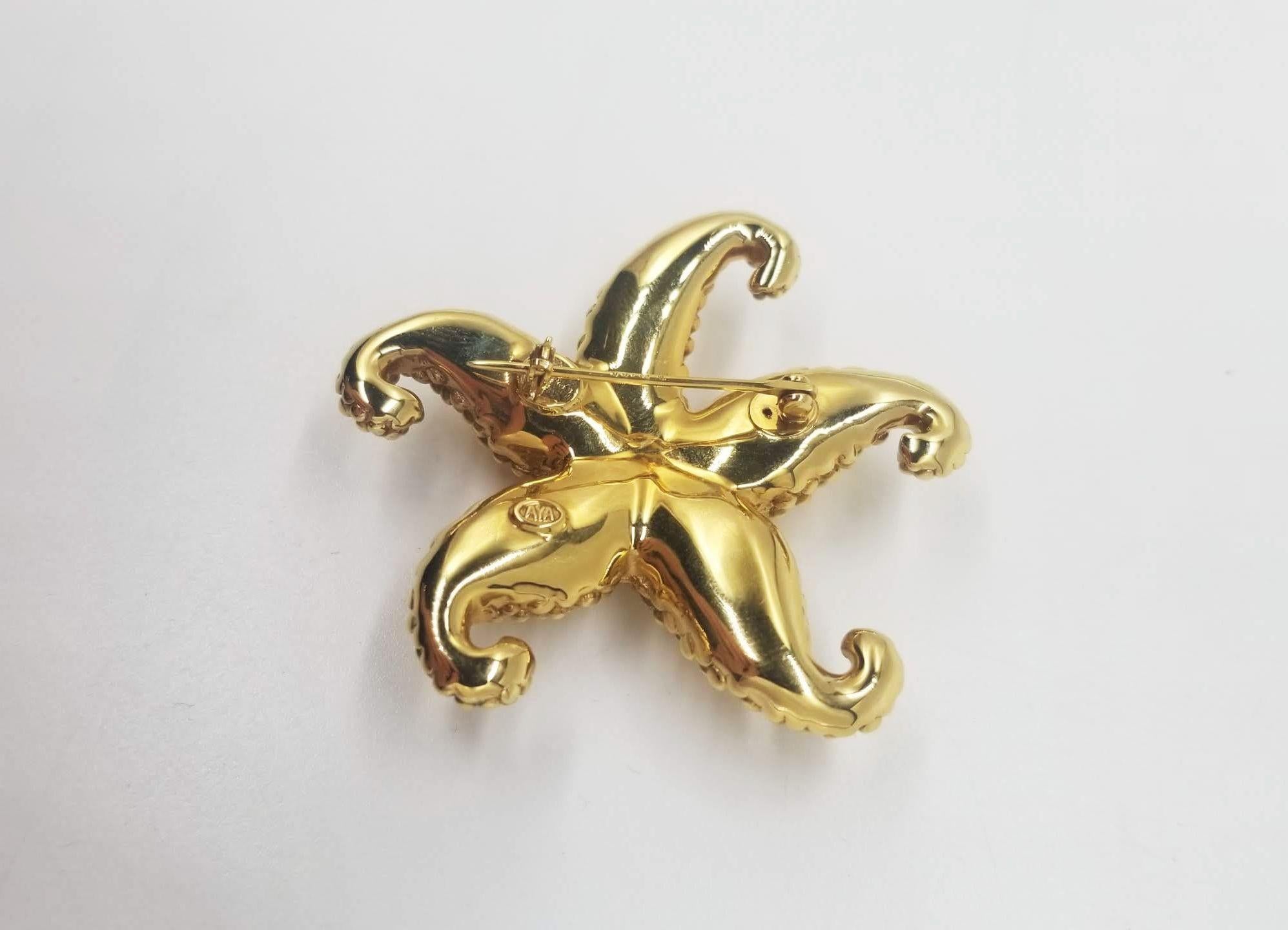 18K Gold Starfish Pin Brooch by Aya Azrielant For Sale 1