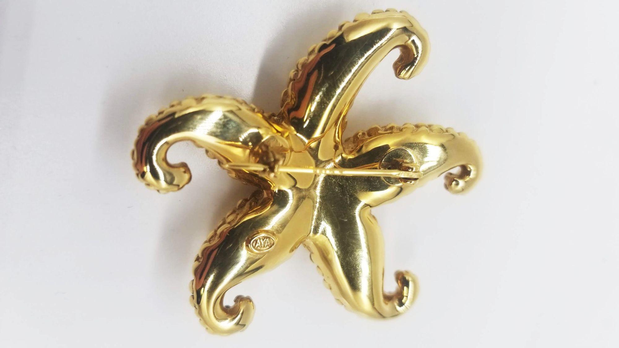 18K Gold Starfish Pin Brooch by Aya Azrielant For Sale 2