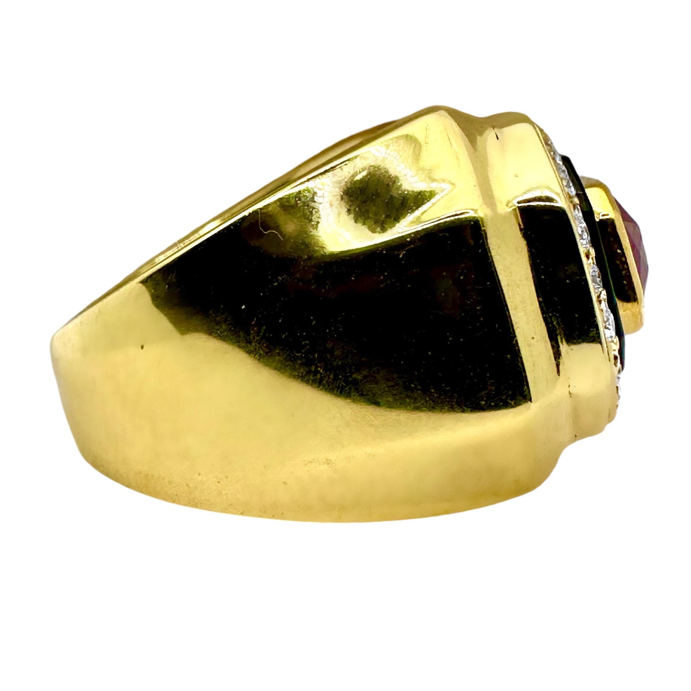 18k Gold Statement RIng Featuring An Unenhanced Mozambique Ruby, Onyx & Diamonds For Sale 1