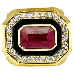 18k Gold Statement RIng Featuring An Unenhanced Mozambique Ruby, Onyx & Diamonds