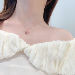 18K Gold Stepped Pentagon Star Necklace with Natural Diamonds