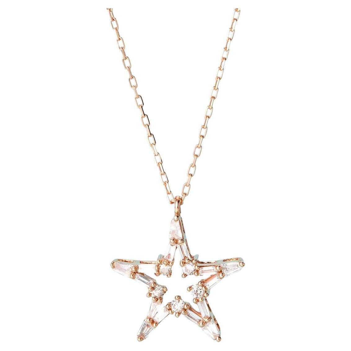 18K Gold Stepped Pentagon Star Necklace with Natural Diamonds For Sale