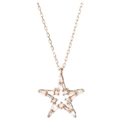 18K Gold Stepped Pentagon Star Necklace with Natural Diamonds