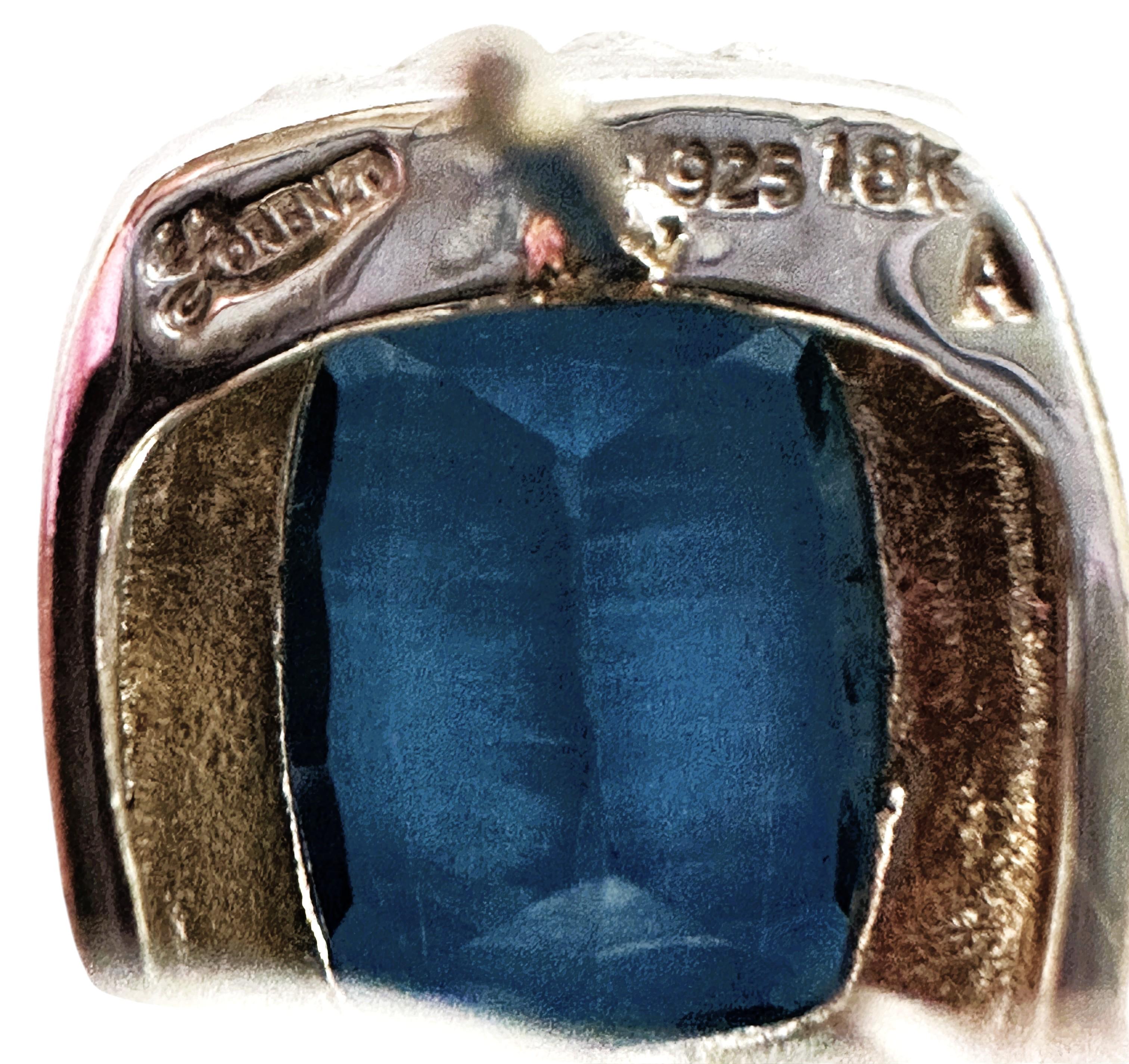 18k Gold & Sterling Lorenzo London 10,1 Karat Blauer Topas Ohrringe w Omega Backs 3
