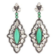 18K Gold & Sterling Silver Chrysoprase Diamond Statement Dangle Earrings