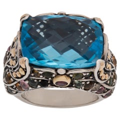 18K Gold & Sterling Silver Ring Designer Signed BJC over 8 Carats Rectangular