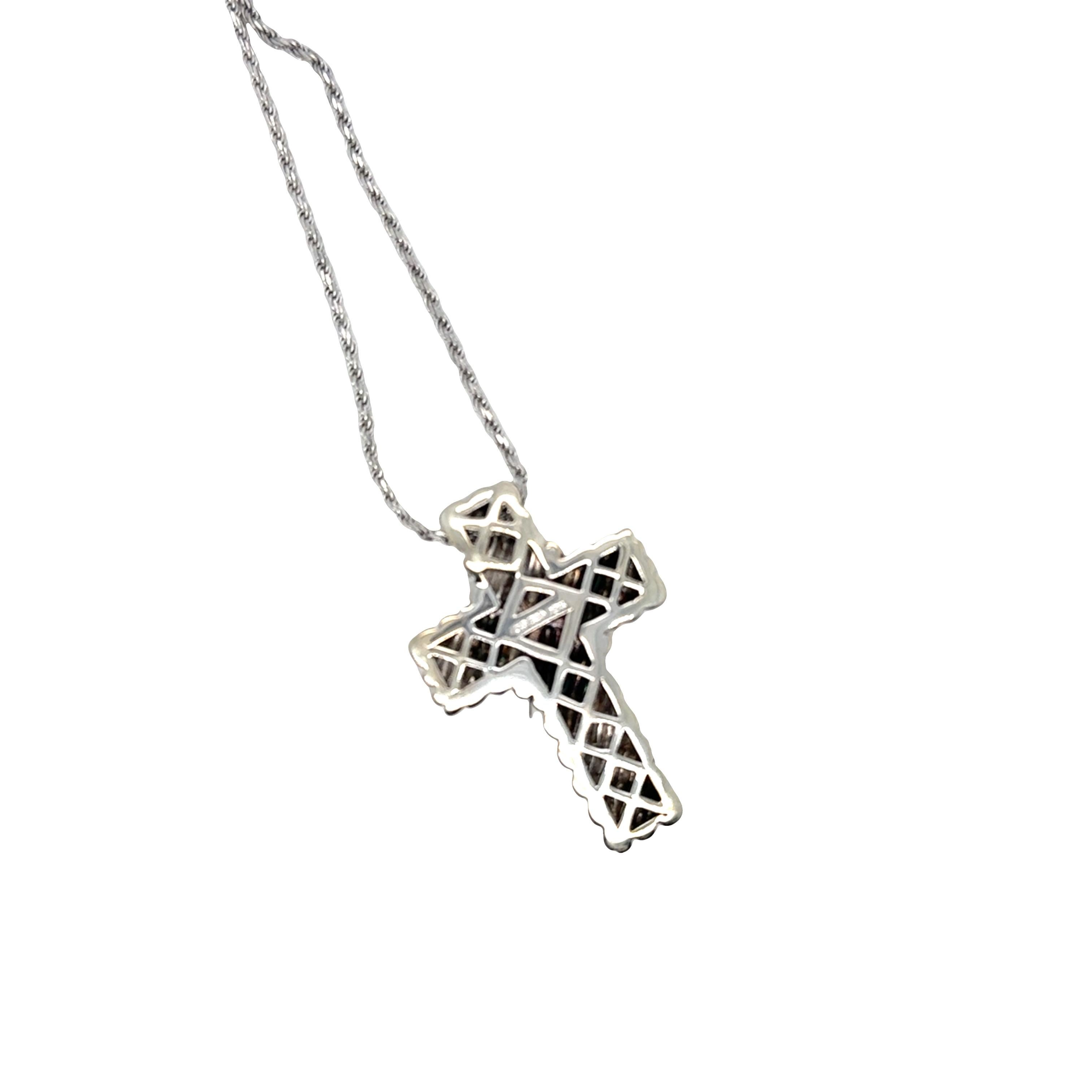 Femenino o masculino Collar de oro de 18 quilates y plata de ley con cable y cruz acanalada en venta