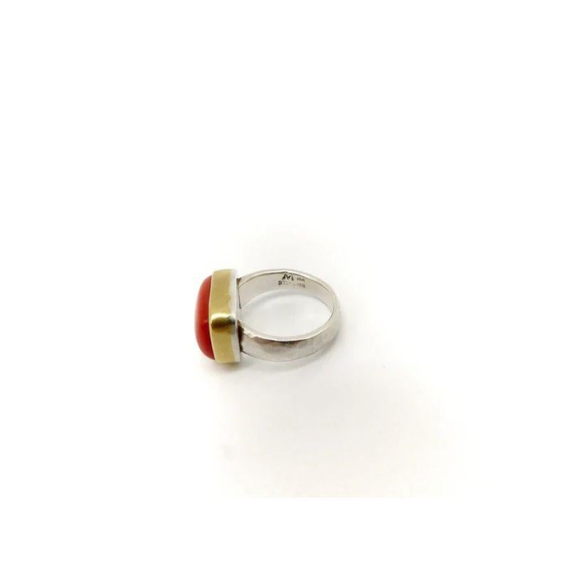 Contemporary 18K Gold & Sterling Silver Tony Malmed Ring with Coral For Sale