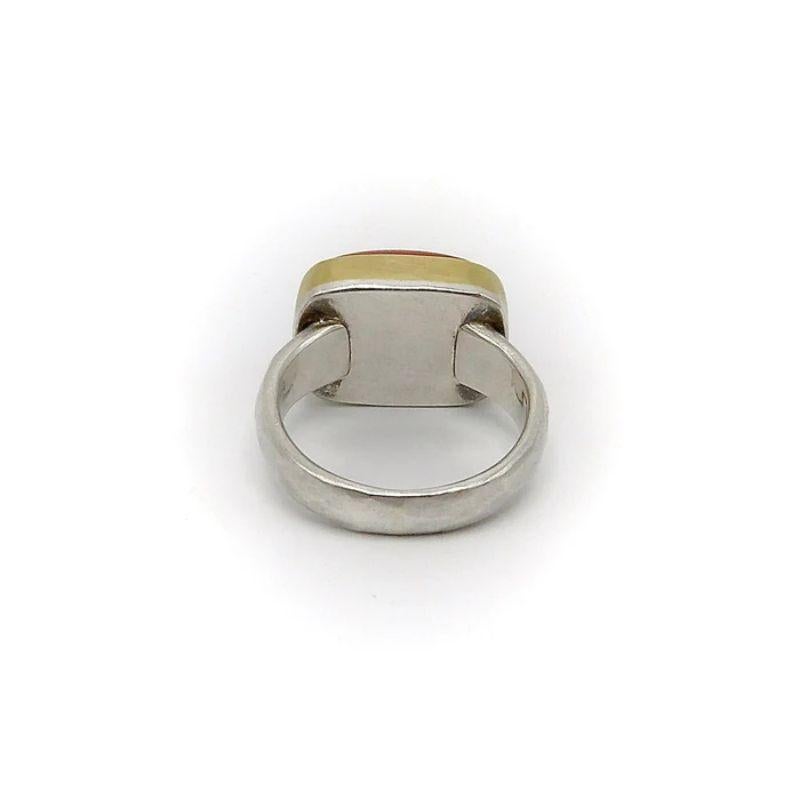 Cabochon 18K Gold & Sterling Silver Tony Malmed Ring with Coral For Sale