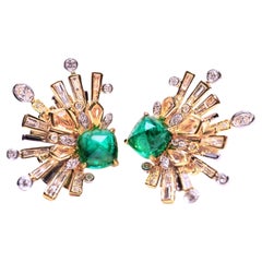 18 Karat Gold Zuckerhut Cabochon Smaragd & Kristall Ohrringe mit Diamanten