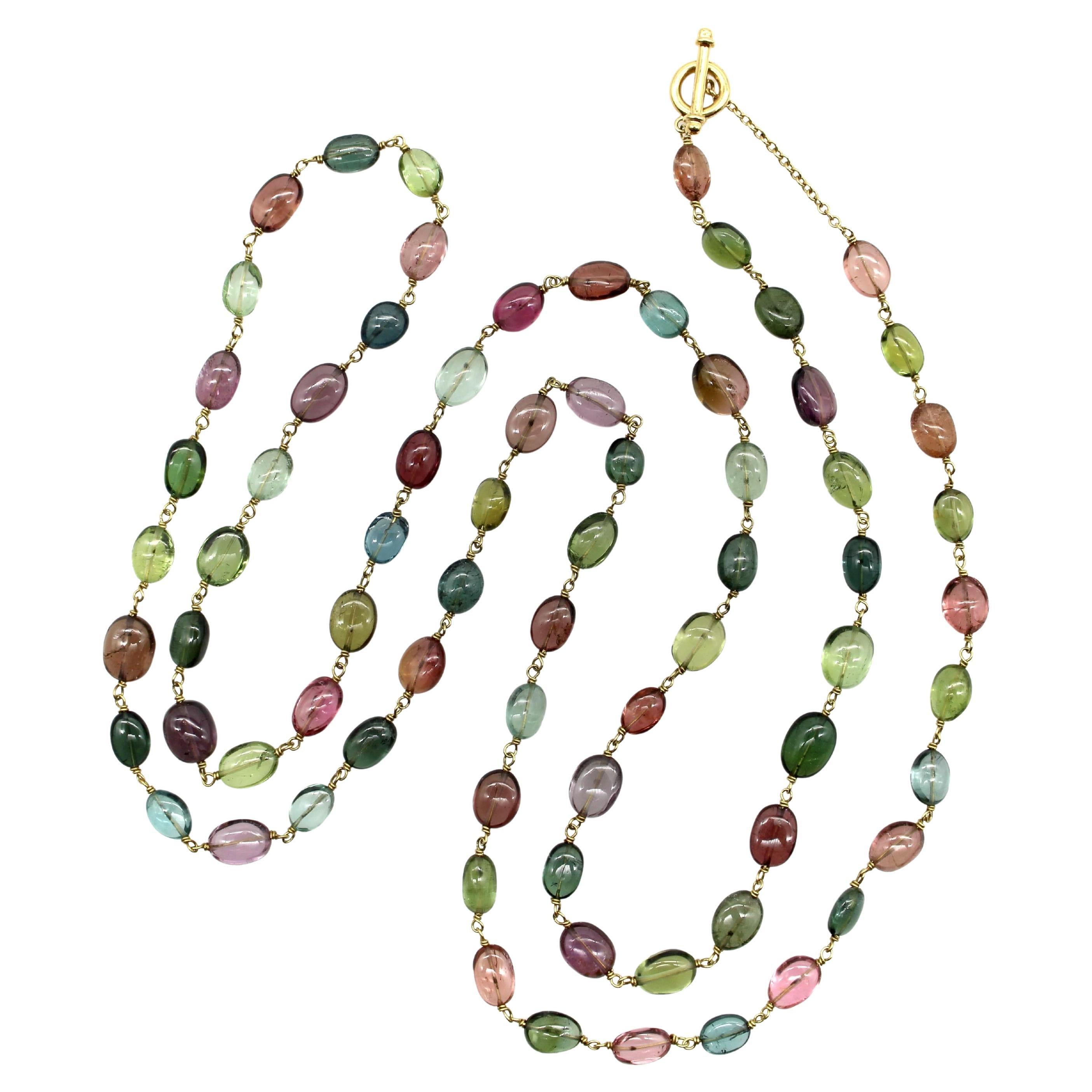 18K Gold Syna Multi-Colored Tourmaline Bead Necklace