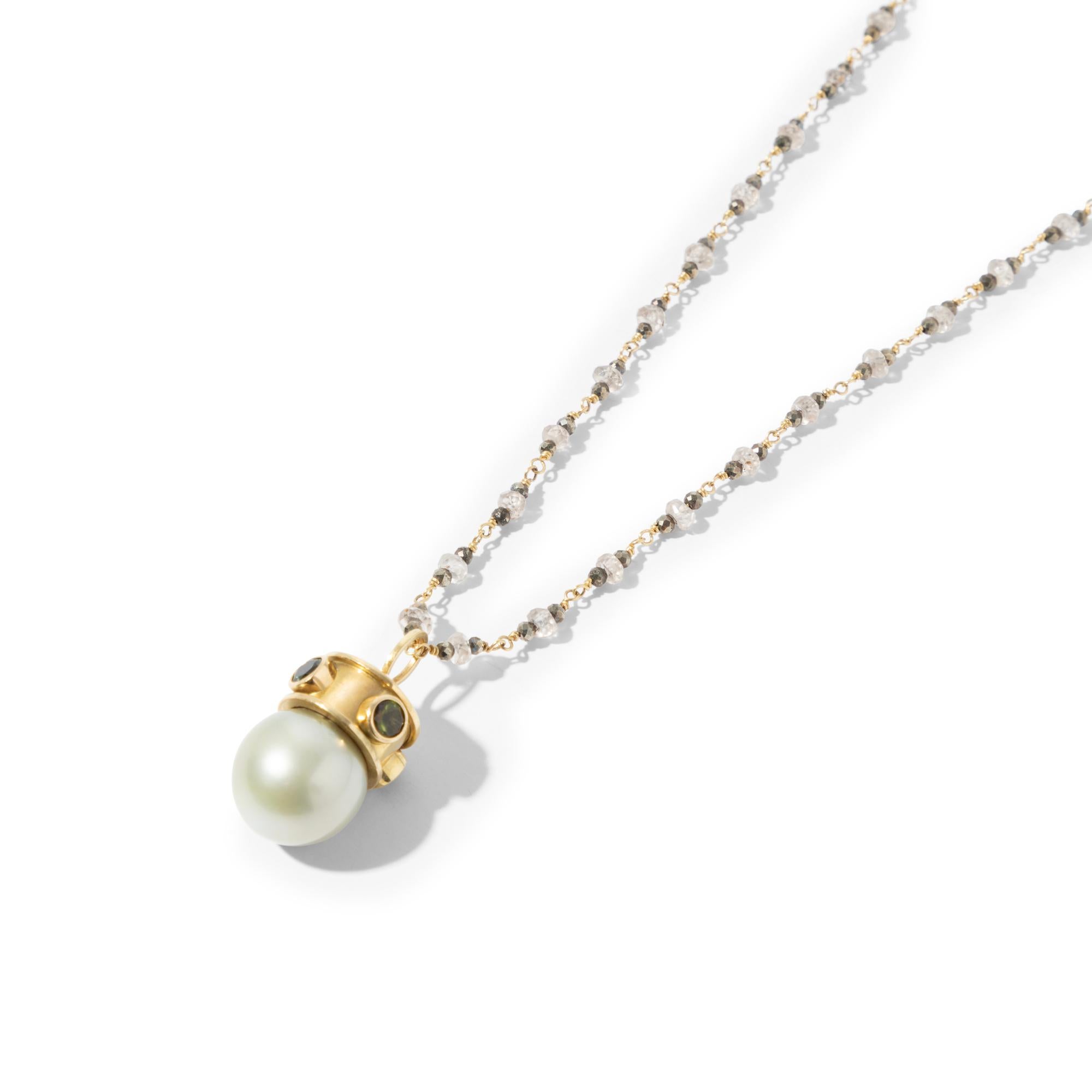 Artisan 18k Gold Tahiti Pearl and Sapphire Pendant For Sale