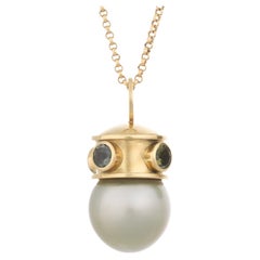 18k Gold Tahiti Pearl and Sapphire Pendant