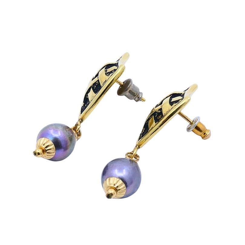 Pendientes Gota Perla Tahitiana Oro 18K Corte mixto en venta