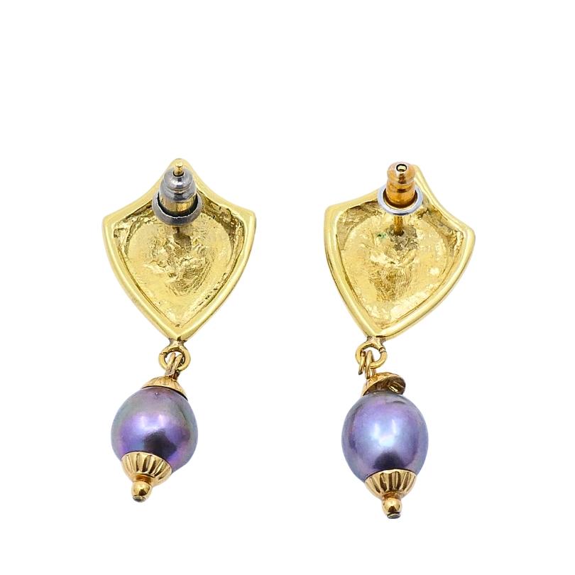 Pendientes Gota Perla Tahitiana Oro 18K en Bueno estado para la venta en Beverly Hills, CA