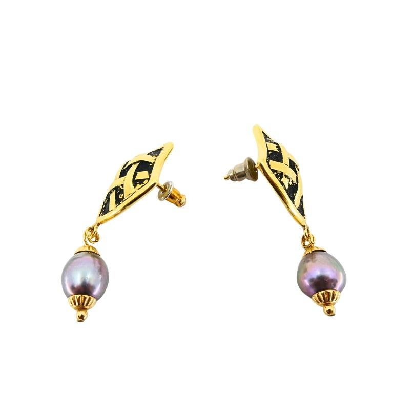 Pendientes Gota Perla Tahitiana Oro 18K en venta 1