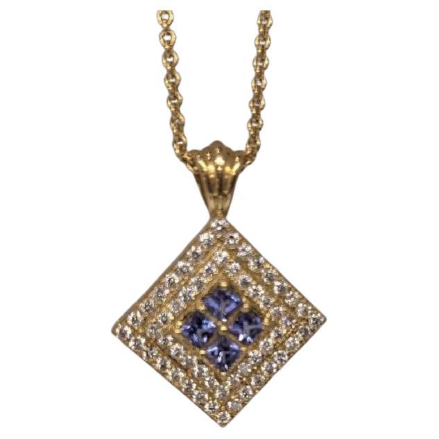 18K Gold, Tanzanite '1.03cts' and Diamond '1.53cts' Pendant