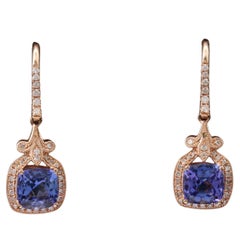 18K Gold Tanzanite Dangle Earrings, Rose Gold Cute earrings for her