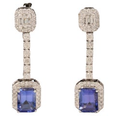 18K Gold Tanzanite Earring Set, Tanzanite and Diamond Earrings for Women