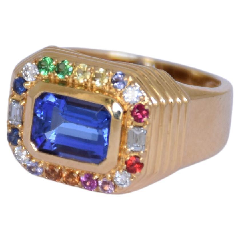 18K gold Tanzanite ring with sapphires and diamonds