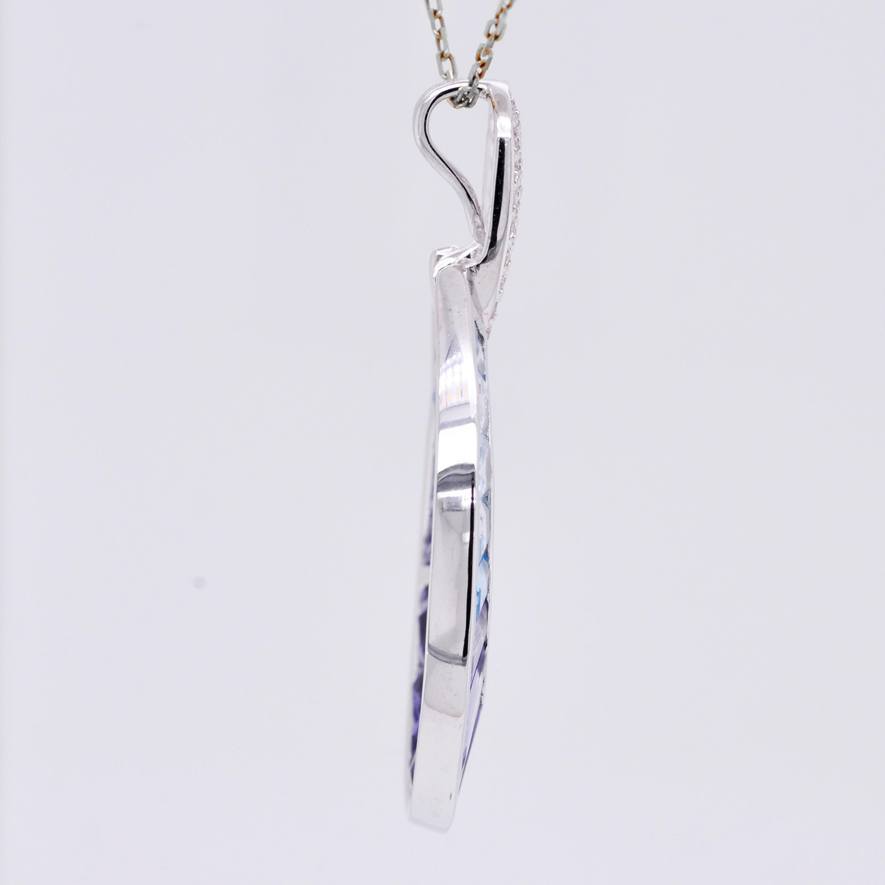 18K Gold Taper Baguette Iolite Topaz Aqua Raindrop Diamond Pendant Necklace For Sale 2