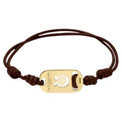 18K Gold Taurus Bracelet with Brown Cord