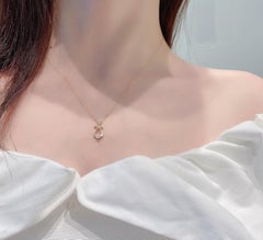 18K Gold Teardrop Bubble Lyre Necklace with Natural Diamonds