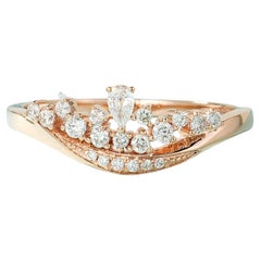 18K Gold Teardrop Crown Ring with Natural Diamonds