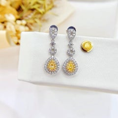 18K Gold Teardrop Dangle Earrings with Natural Yellow Diamonds