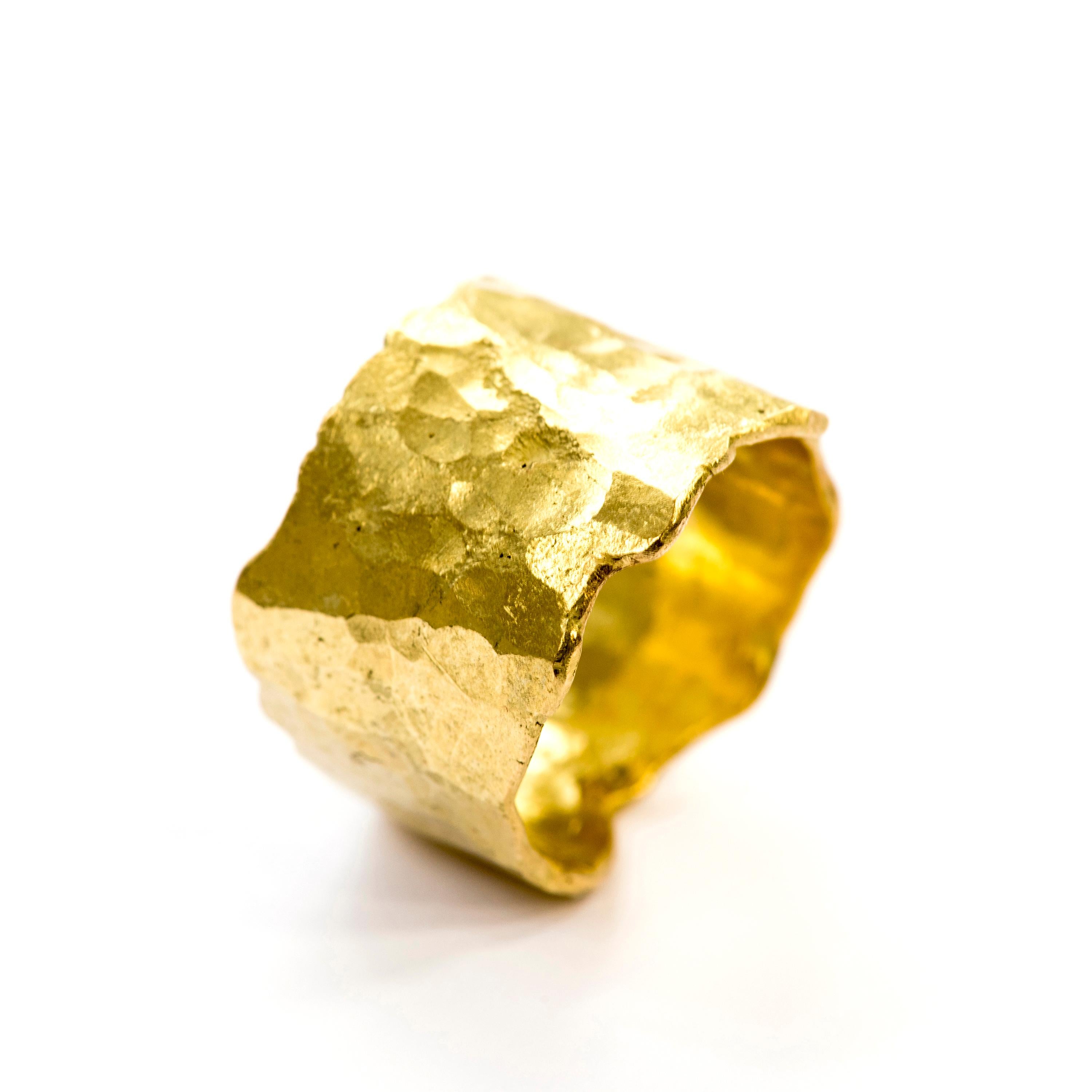 Contemporary 18k Gold Textured 15mm Wide Ring Handmade by Disa Allsopp