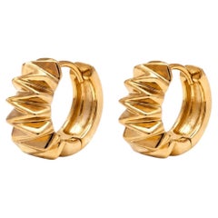 18k Gold Textured Huggie Hoop Earrings, Unisex Design