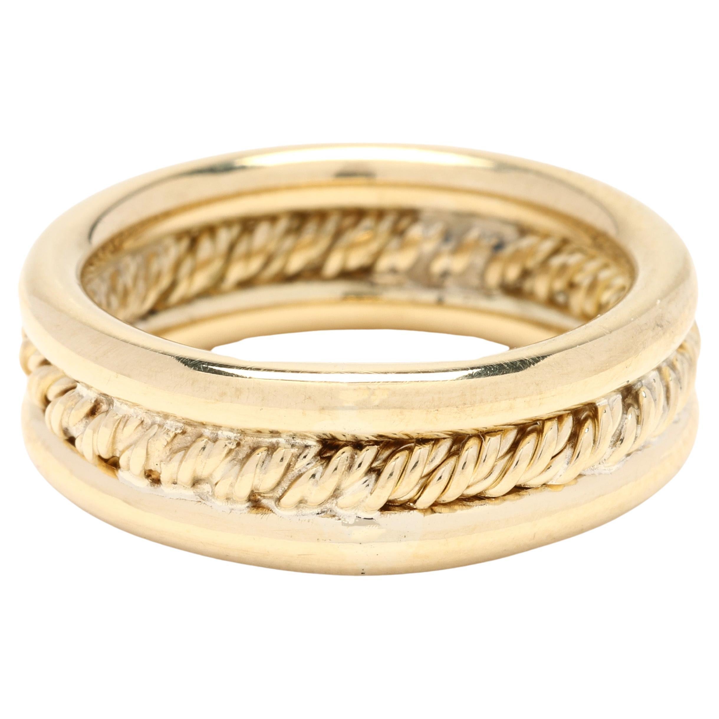 18k Gold Thick Twisted Band Ring, Yellow Gold, Ring Size 6, Wedding Band