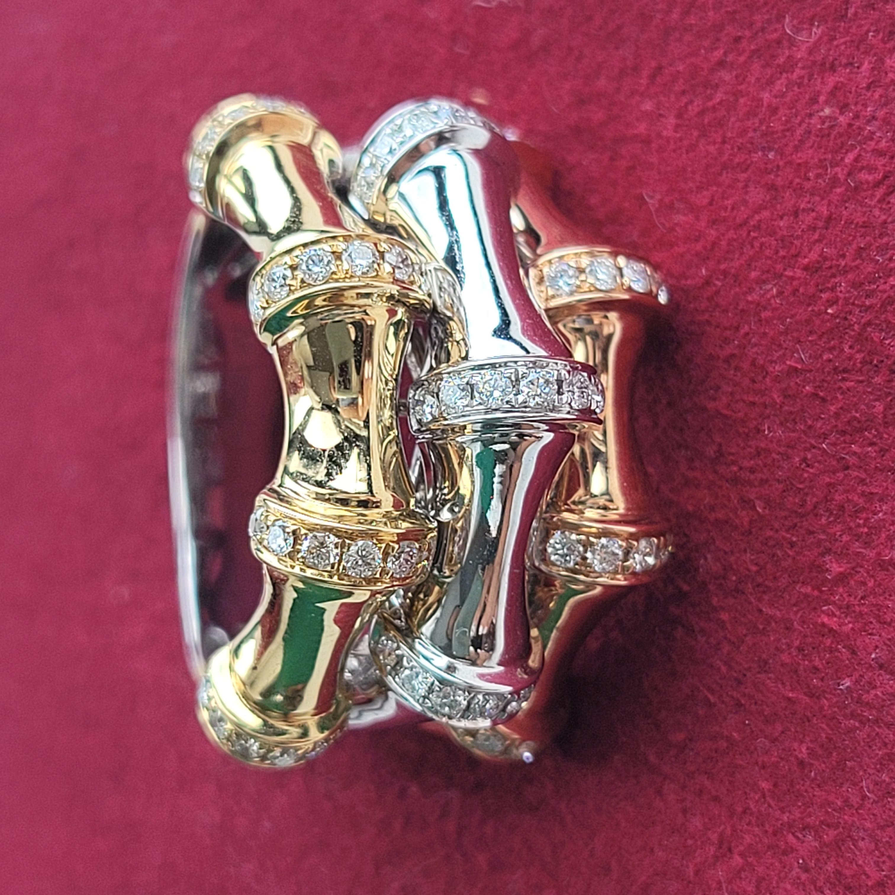 18 Karat Gold Dreifarbiger Goldring mit Diamanten und Bambus-Signatur 4