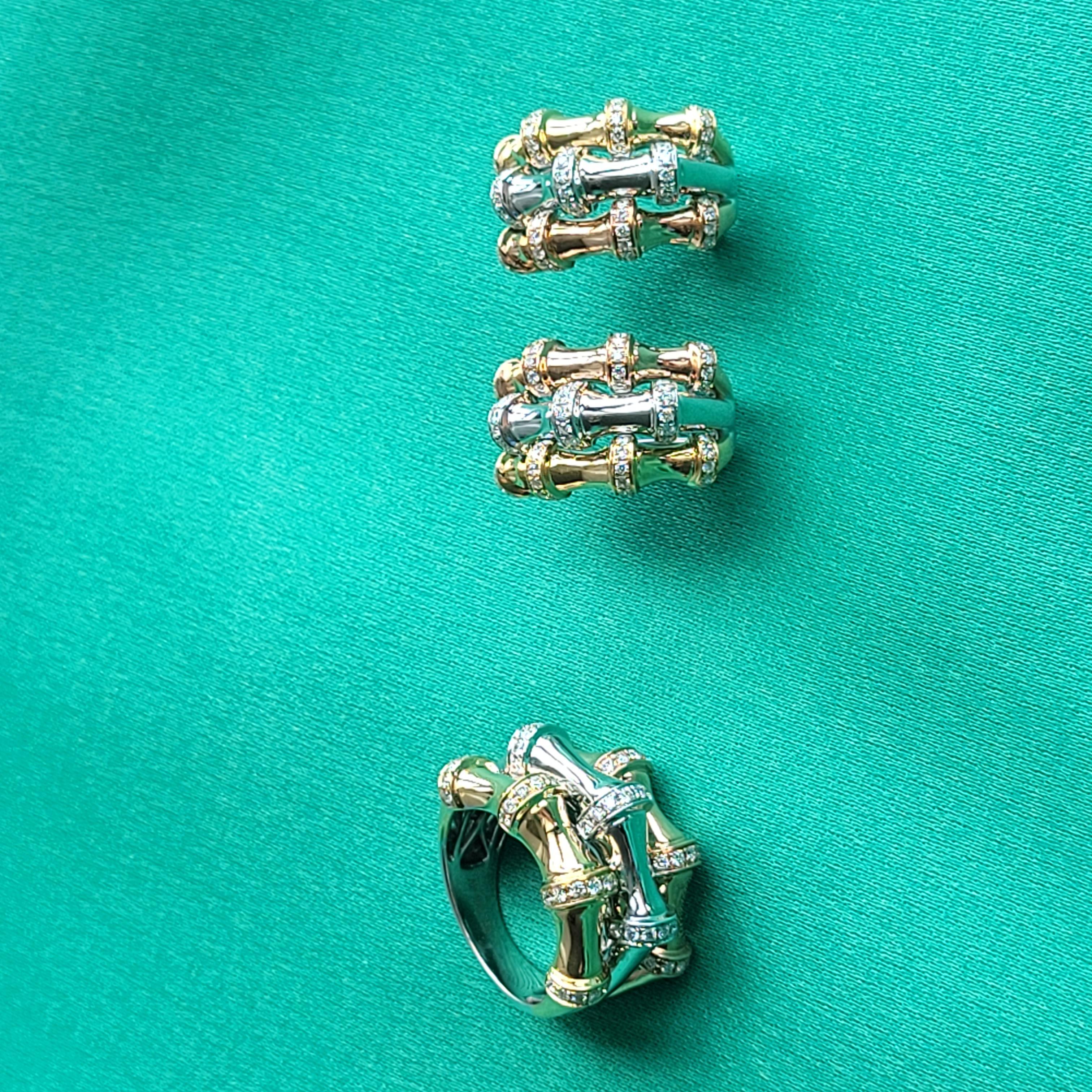 18 Karat Gold Dreifarbiger Goldring mit Diamanten und Bambus-Signatur für Damen oder Herren