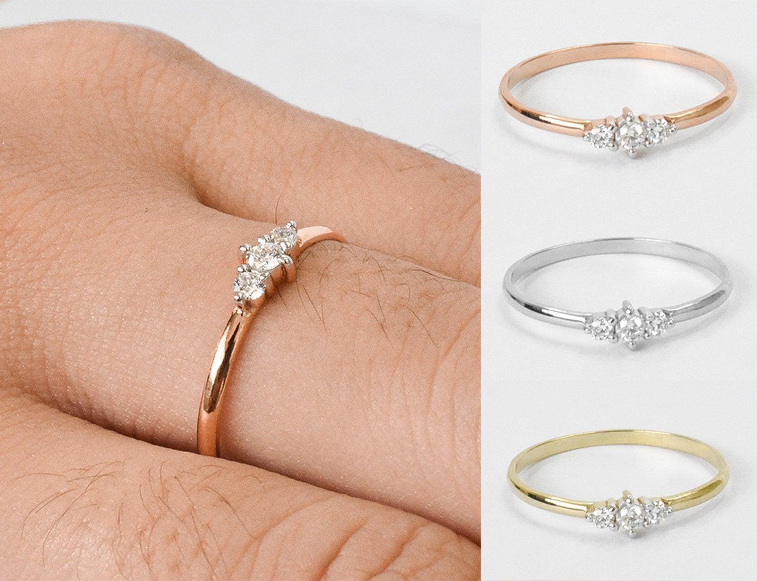 For Sale:  18k Gold Three Stone Diamond Engagement Ring Trio Diamond Ring 6