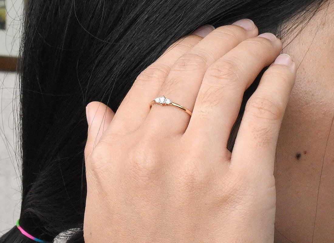 For Sale:  18k Gold Three Stone Diamond Engagement Ring Trio Diamond Ring 9