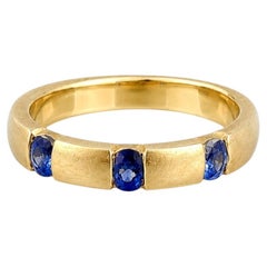 18k Gold Three-Stone Sapphire Ring, Round-Cut, 20th Century