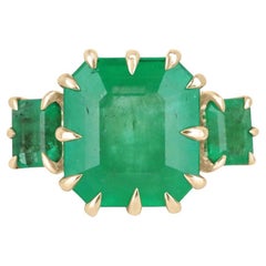 Anello Trilogy a tre pietre in oro 18K con smeraldi colombiani tagliati a 13,73tcw