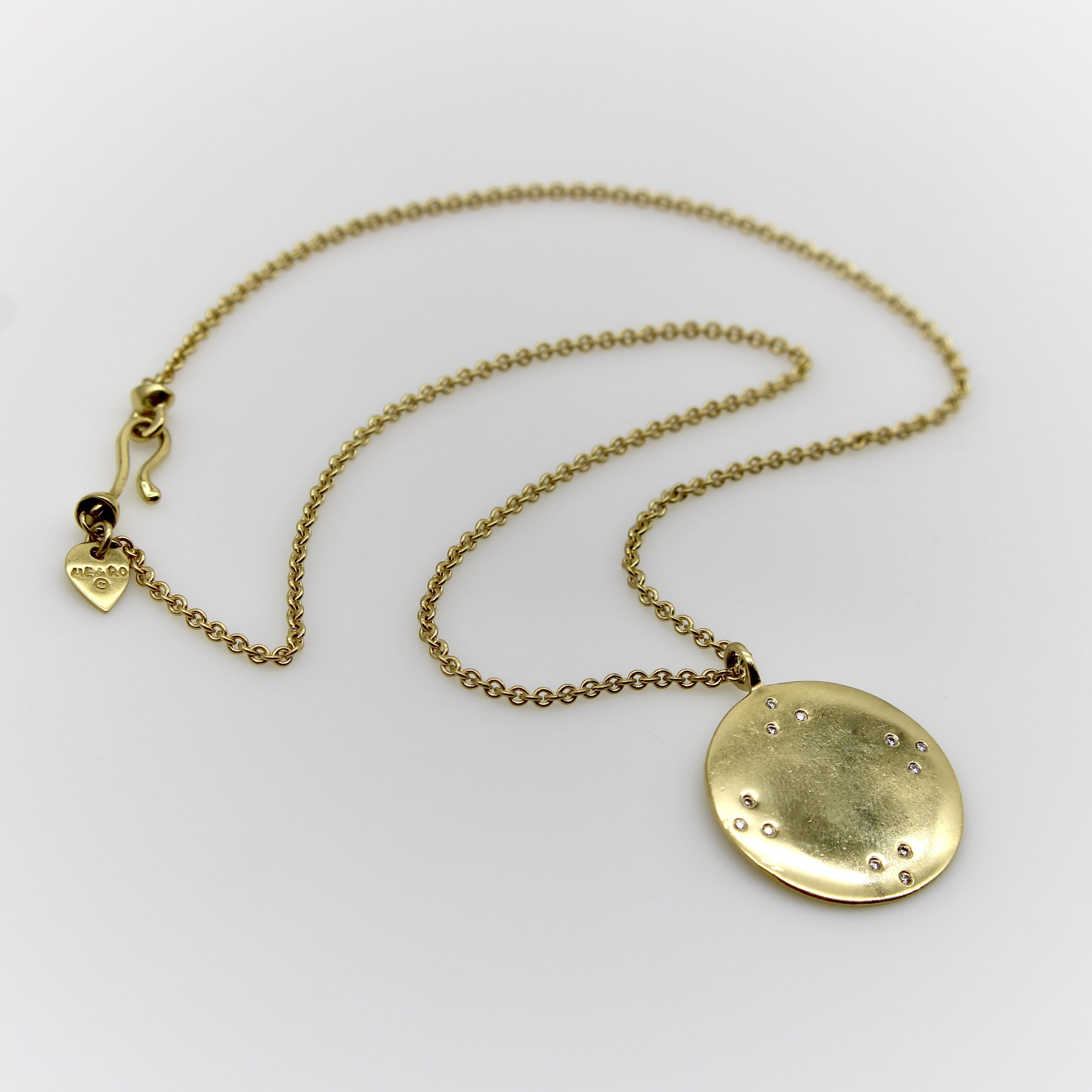 Pendentif miroir tibétain en or 18K avec diamant et chaîne par Me & Ro Bon état - En vente à Venice, CA