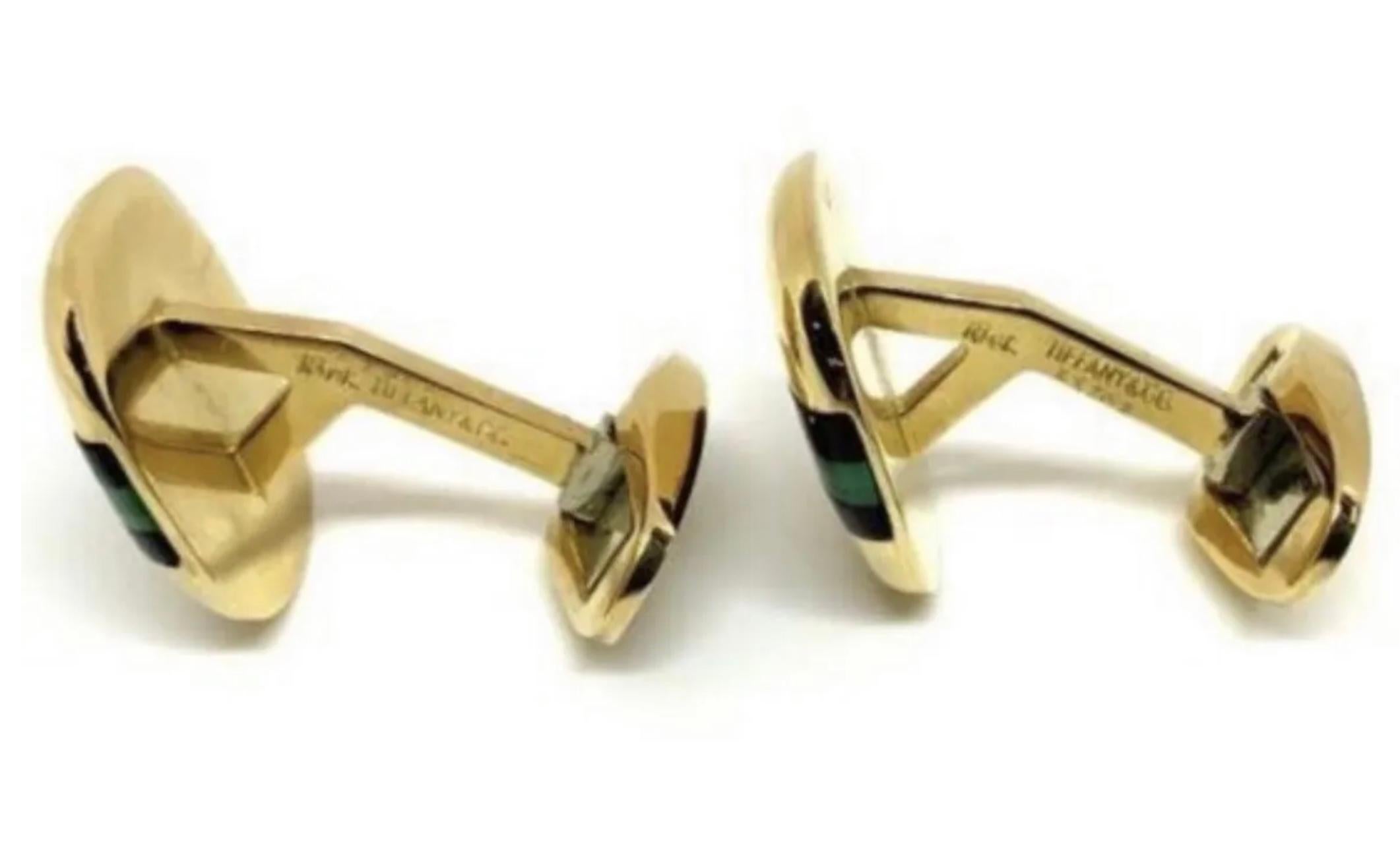 Mixed Cut 18K Gold Tiffany & Co. Cuff Links Inset with Malachite & Black Onyx For Sale