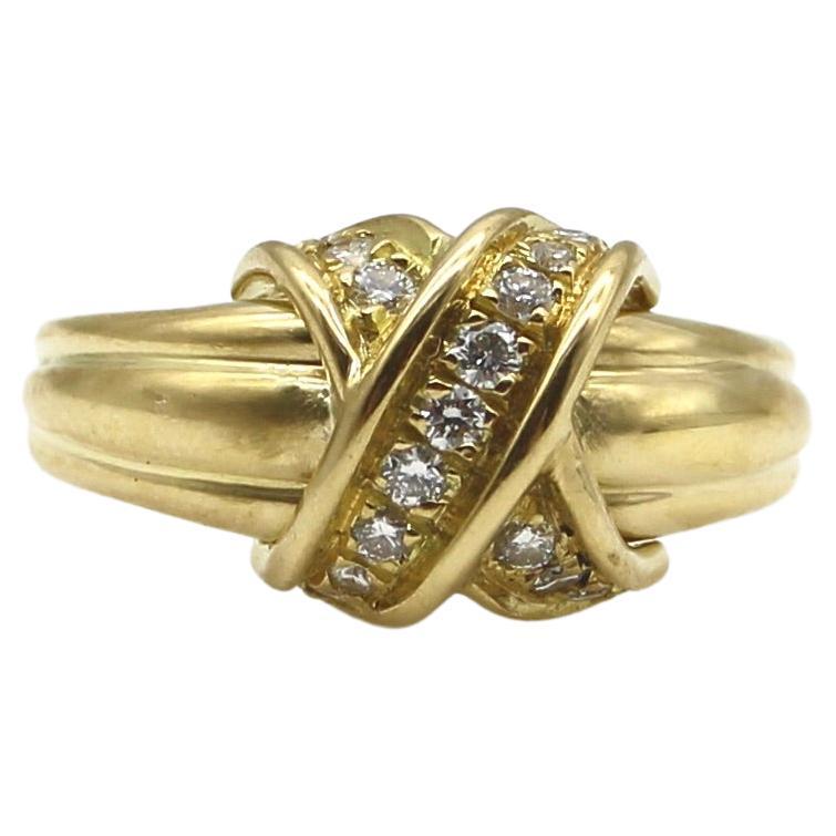18k Gold Tiffany & Co. Diamond Vintage x Ring For Sale