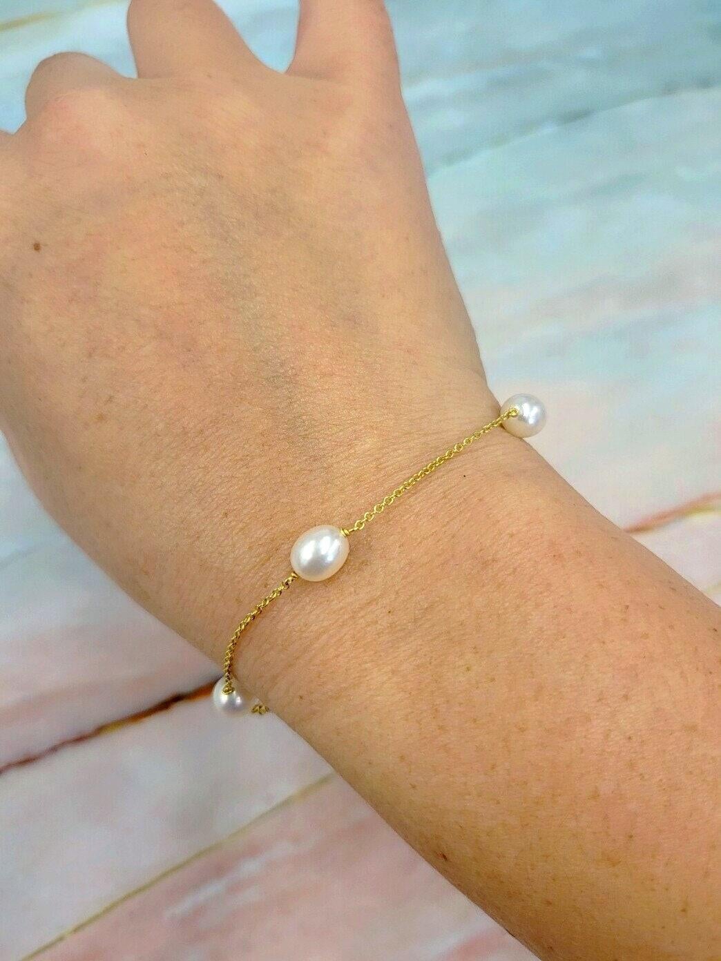 Contemporary 18K Gold Tiffany & Co Elsa Peretti Vintage Pearl Bracelet For Sale