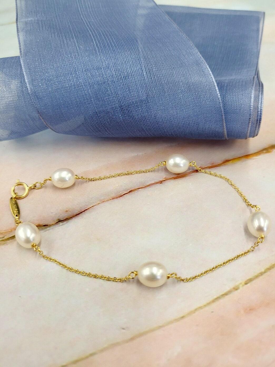 Women's 18K Gold Tiffany & Co Elsa Peretti Vintage Pearl Bracelet For Sale